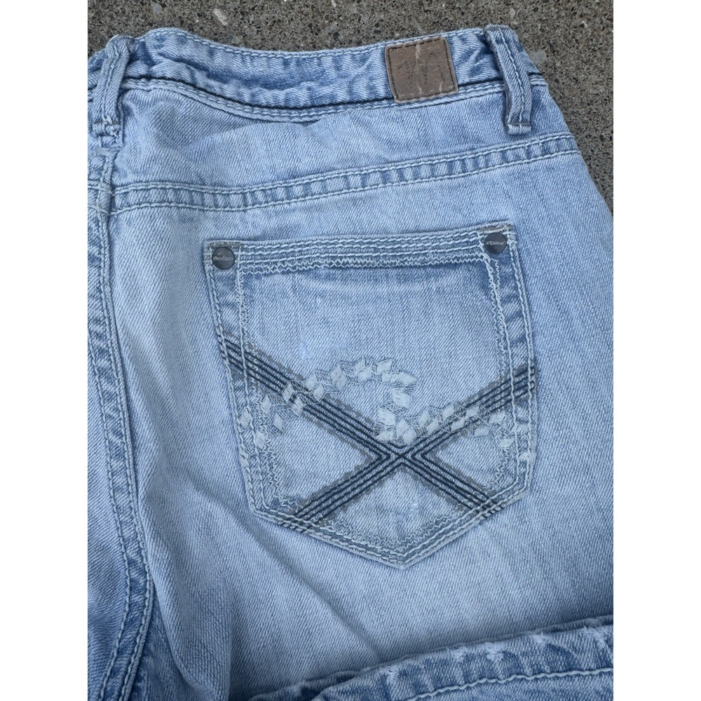 Madison Denim Women's Low Rise Flare Leg Distress SZ 7/8 Dark Stitch Embroidery - Picture 11 of 15